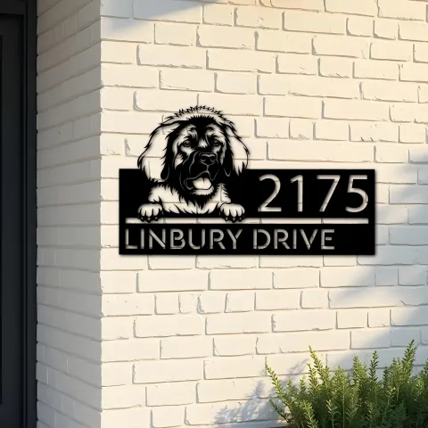 Custom Metal Leonberger dog Puppy Metal Address Sign House number Hanging Address Plaque Yard Sign Outdoor decor