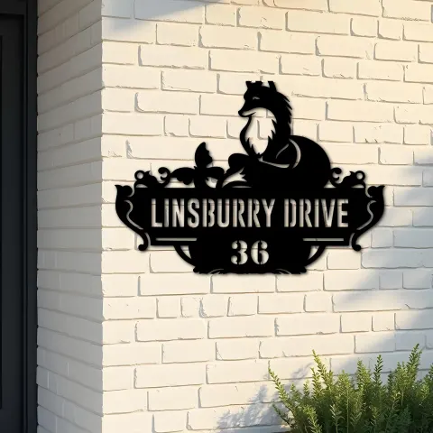 Custom Metal Cute Fox Wild animal wildlife Metal Address Sign, House number, Outdoor Number Signage, Yard Sign Address Plate