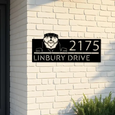 Custom Metal Peeking Otter Wild animal wildlife Metal Address Sign, House number, Outdoor Number Signage, Yard Sign Address Plate