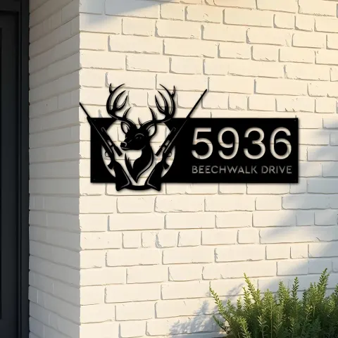 Custom Metal Deer hunting Metal Address Sign, House number, Outdoor Number Signage, Yard Sign Address Plate002
