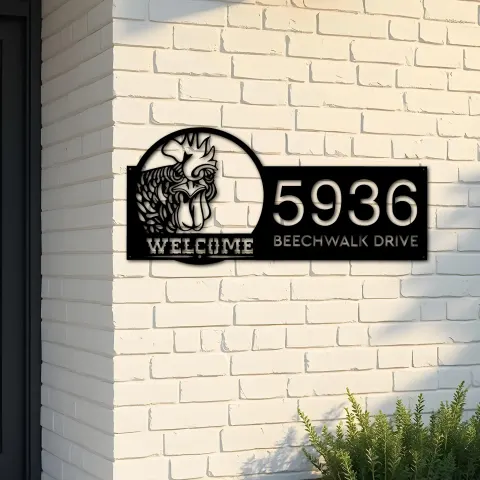 Custom Metal Chicken Rooster farmhouse animal ranch Metal Address Sign, House number, Outdoor Number Signage, Yard Sign Address Plate