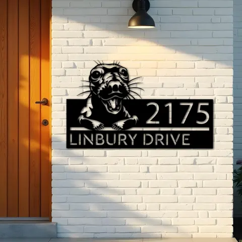 Vista alternativa de Custom Metal Peeking Seal Wild animal wildlife Metal Address Sign, House number, Outdoor Number Signage, Yard Sign Address Plate