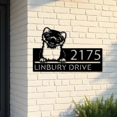 Custom Metal Peeking Ferret Wild animal wildlife Metal Address Sign, House number, Outdoor Number Signage, Yard Sign Address Plate