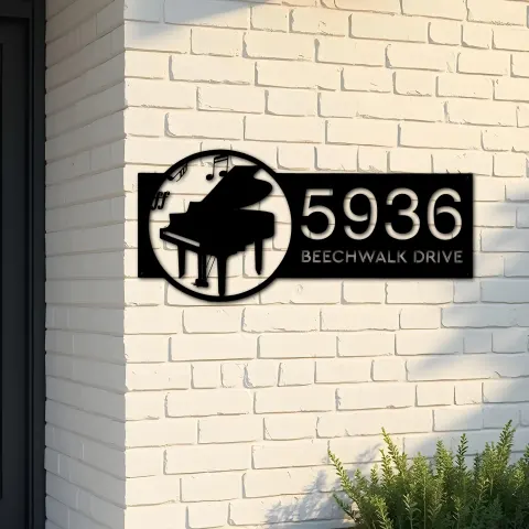 Custom Metal Piano musical instrument Metal Address Sign Custom House number Hanging Address Plaque Yard Sign Outdoor