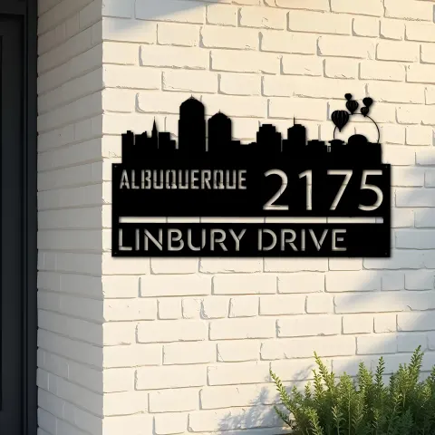 Custom Metal Albuquerque city skyline Metal Address Sign Hanging Address Plaque house number Yard Outdoor Sign