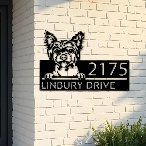 Custom Metal Chinese Crested dog Puppy Metal Address Sign House number Hanging Address Plaque Yard Sign Outdoor decor