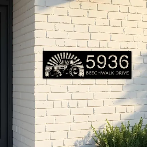 Custom Metal Tractor farm Metal Address Sign, House number, Outdoor Number Signage, Yard Sign Address Plate