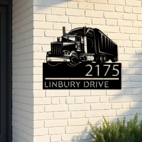 Custom Metal Semi truck driver trucker Metal Address Sign, House number, Outdoor Number Signage, Yard Sign Address Plate