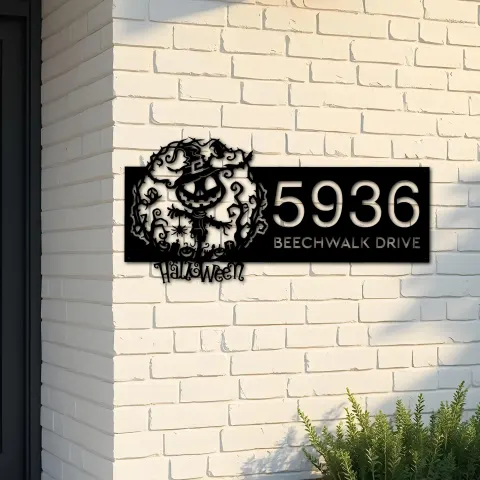 Custom Metal Scarecrow Halloween Metal Address Sign House number Hanging Address Plaque Yard Outdoor Sign