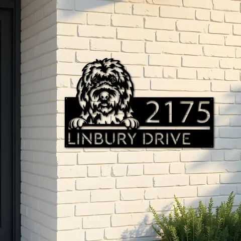 Custom Metal Old English Sheepdog Cute puppy Metal Address Sign House number Hanging Address Plaque Yard Sign Outdoor decor