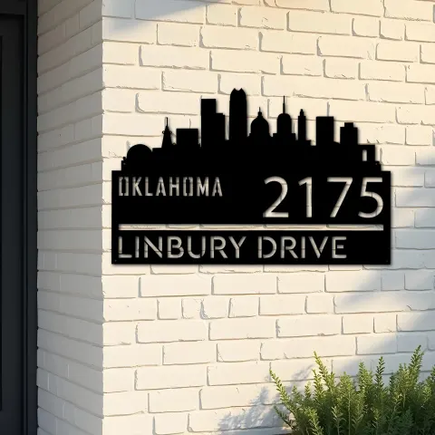 Custom Metal Oklahoma city skyline Metal Address Sign Hanging Address Plaque house number Yard Outdoor Sign