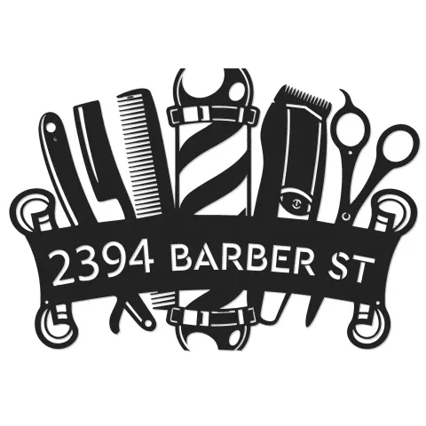 Vista alternativa de Custom Metal Barbershop Hair Stylist Barber Metal Address Sign, House number, Outdoor Number Signage, Yard Sign Address Plate