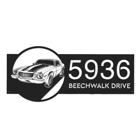 Vista alternativa de Custom Metal Sport car Metal Address Sign Custom House number Hanging Address Plaque Yard Sign Outdoor