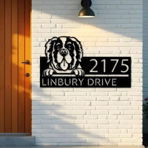 Vista alternativa de Custom Metal Saint Bernard Dog Cute puppy Metal Address Sign House number Hanging Address Plaque Yard Sign Outdoor decor