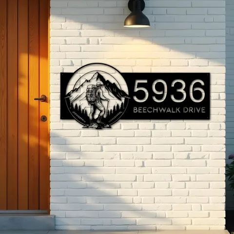 Vue alternative de Custom Metal Hiker Camping mountain climbing Metal Address Sign, House number, Outdoor Number Signage, Yard Sign Address Plate