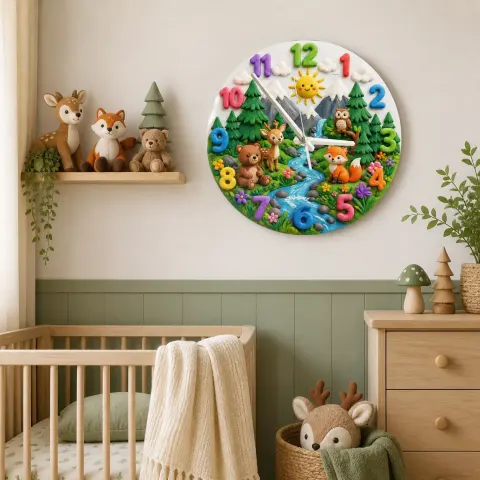 Waldtiere Wanduhr für Kinderzimmer | Niedliche Natur Dekoration, Einzigartige Geschenke zur Babyparty für Jungen oder Mädchen (34,5 cm)