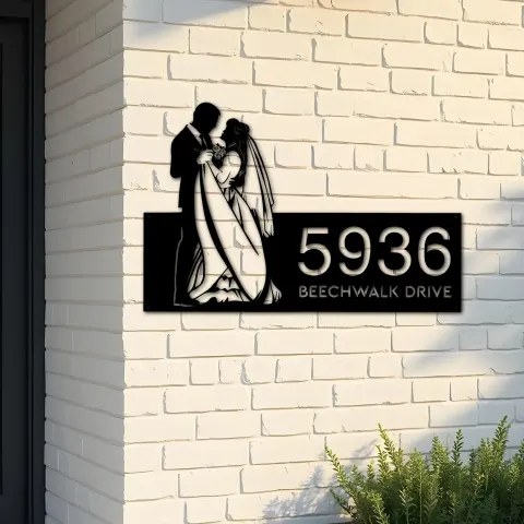 Custom Metal Couple Dancing bride and groom Metal Address Sign, House number, Outdoor Number Signage, Yard Sign Address Plate