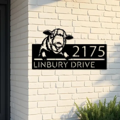 Custom Metal Peeking Sheep farm animal ranch Metal Address Sign, House number, Outdoor Number Signage, Yard Sign Address Plate