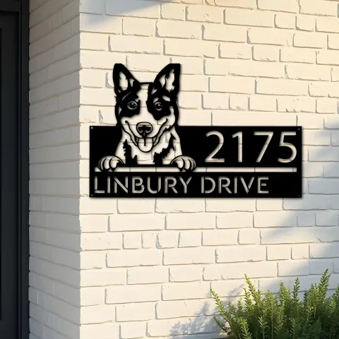 Custom Metal Blue heeler dog cute puppy Metal Address Sign House number Hanging Address Plaque Yard Sign Outdoor decor