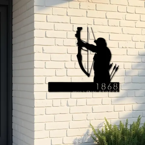 Custom Metal Bow hunting Bowhunter Archer Metal Address Sign Custom Hanging Address Plaque Yard Sign Outdoor Sign