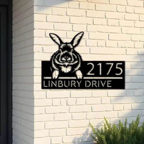 Custom Metal Peeking Rabbit Wild animal wildlife Metal Address Sign, House number, Outdoor Number Signage, Yard Sign Address Plate