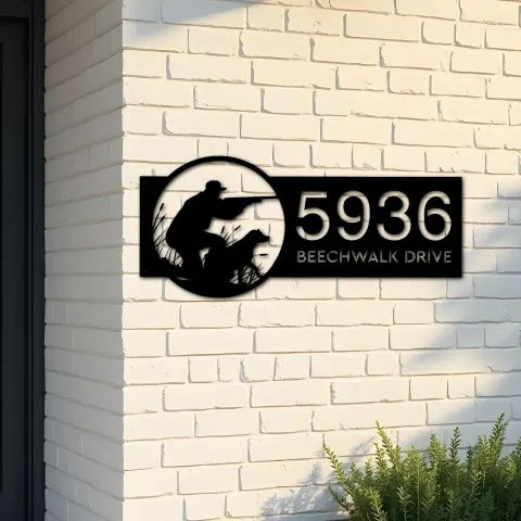 Custom Metal Duck hunting Hunter and dog Metal Address Sign Custom House number Hanging Address Plaque Yard Sign Outdoor