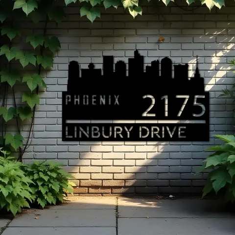Vista alternativa de Custom Metal Phoenix city skyline Metal Address Sign Hanging Address Plaque house number Yard Outdoor Sign