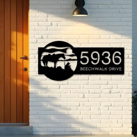 Vista alternativa de Custom Metal Western Cowboy Metal Address Sign, House number, Outdoor Number Signage, Yard Sign Address Plate