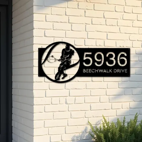 Custom Metal Tennis player sport Metal Address Sign, House number, Outdoor Number Signage, Yard Sign Address Plate