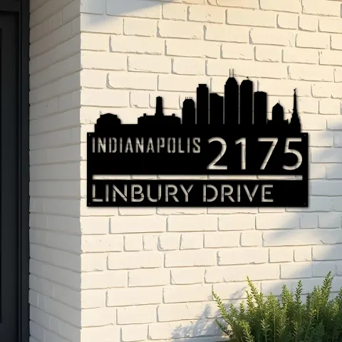 Custom Metal Indianapolis city skyline Metal Address Sign Hanging Address Plaque house number Yard Outdoor Sign