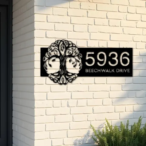 Custom Metal tree of life Metal Address Sign, House number, Outdoor Number Signage, Yard Sign Address Plate