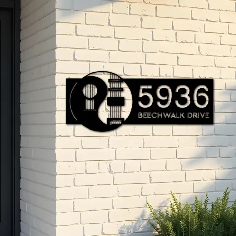 Custom Metal Yin Yang Guitar guitarist player Metal Address Sign, House number, Outdoor Number Signage, Yard Sign Address Plate