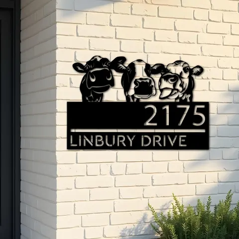 Custom Metal Cows Heifers farmhouse Metal Address Sign House number Hanging Address Plaque Yard Sign Outdoor decor