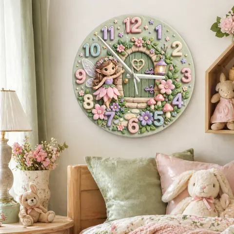Verspielte Feengarten Wanduhr für Kinderzimmer | Magische Tür Dekoration für das Kinderzimmer, Geburtstagsgeschenk für Mädchen (34,5 cm)