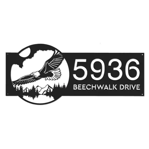 Vue alternative de Custom Metal Eagle flying mountain forest scene Metal Address Sign, House number, Outdoor Number Signage, Yard Sign Address Plate