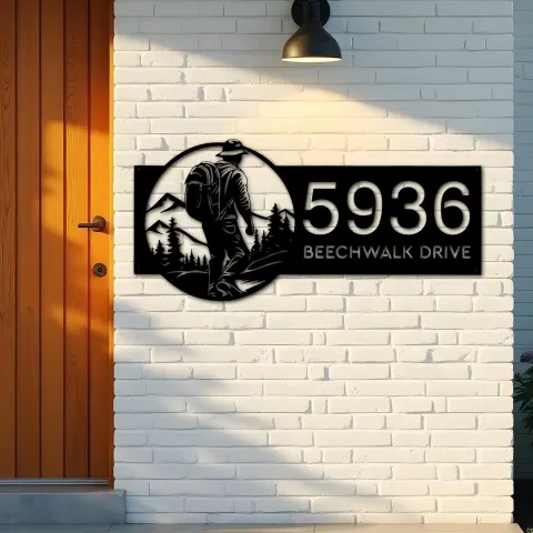 Vue alternative de Custom Metal Hiking Camping mountain climbing Metal Address Sign, House number, Outdoor Number Signage, Yard Sign Address Plate