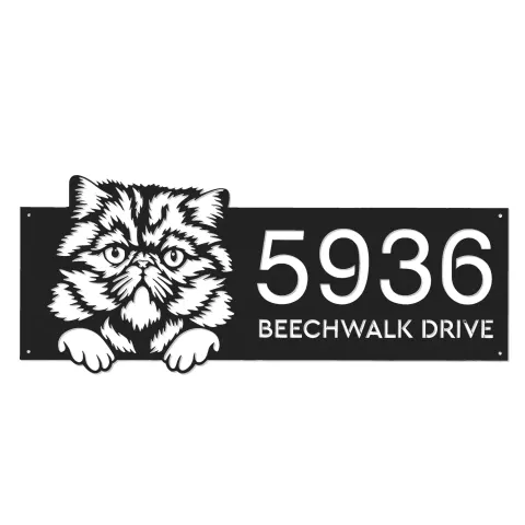 Vista alternativa de Custom Metal Persian Cute peeking cat kitten Metal Address Sign, House number, Outdoor Number Signage, Yard Sign Address Plate