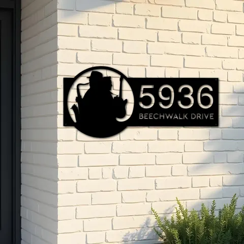Custom Metal Jazz band musician Metal Address Sign, House number, Outdoor Number Signage, Yard Sign Address Plate