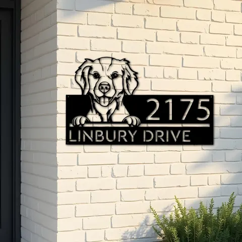 Custom Metal Brittany spaniel dog cute puppy Metal Address Sign House number Hanging Address Plaque Yard Sign Outdoor decor