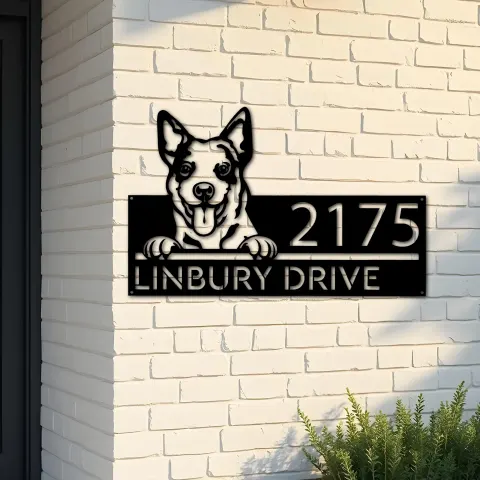 Custom Metal Australian Cattle dog cute puppy Metal Address Sign House number Hanging Address Plaque Yard Sign Outdoor decor