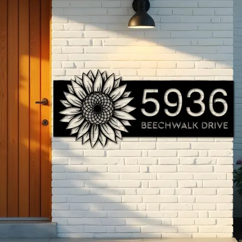 Vista alternativa de Custom Metal Sunflower Metal Address Sign, House number, Outdoor Number Signage, Yard Sign Address Plate