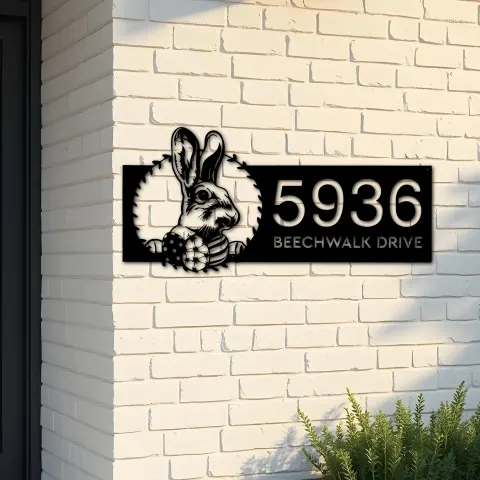 Custom Metal Rabbit bunny farmhouse Metal Address Sign House number Hanging Address Plaque Yard Sign Outdoor decor