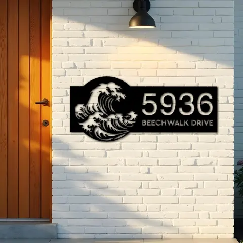 Vista alternativa de Custom Metal Wave Metal Address Sign, House number, Outdoor Number Signage, Yard Sign Address Plate