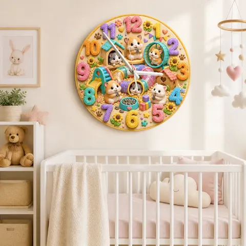 Niedliche Hamster-Spielplatz Wanduhr für Kinderzimmer | Pastell Tier-Kinderzimmer Dekor, Geschenk für Tierliebhaber zur Geburtstagsfeier (34,5 cm)