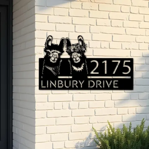 Custom Metal Llamas Metal Address Sign, House number, Outdoor Number Signage, Yard Sign Address Plate