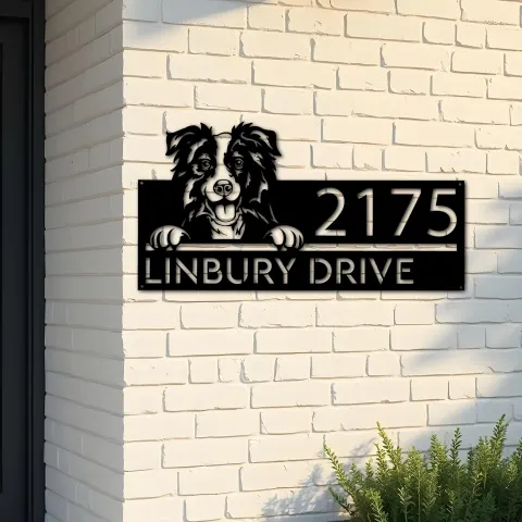 Custom Metal Border Collie dog cute puppy Metal Address Sign House number Hanging Address Plaque Yard Sign Outdoor decor