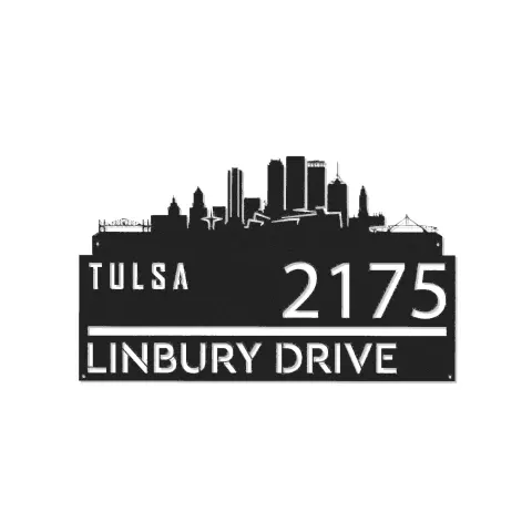 Vista alternativa de Custom Metal Tulsa city skyline Metal Address Sign Hanging Address Plaque house number Yard Outdoor Sign