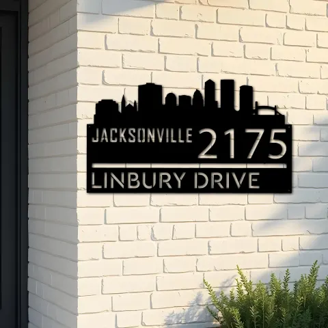 Custom Metal Jacksonville city skyline Metal Address Sign Hanging Address Plaque house number Yard Outdoor Sign