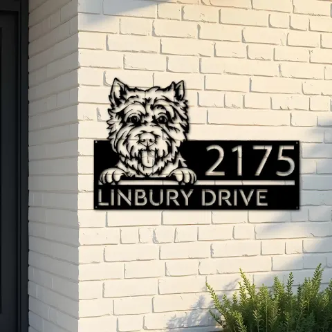 Custom Metal Westie Dog Cute puppy Metal Address Sign House number Hanging Address Plaque Yard Sign Outdoor decor