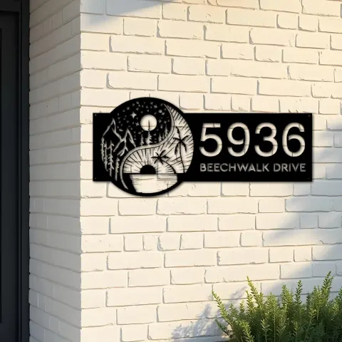 Custom Metal Yin Yang sun and moon Address Sign House number Hanging Address Plaque Yard Sign Outdoor Sign